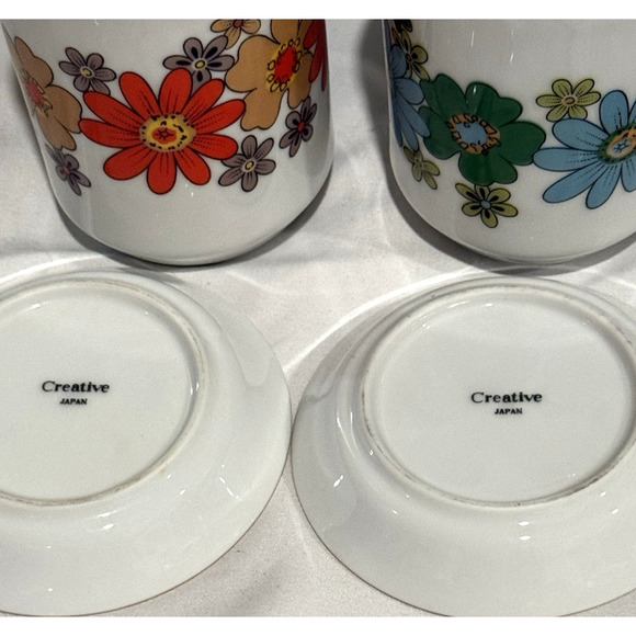 Vintage Creative Japan Porcelain Mugs & Saucers Set of 4 – Floral Mix, Gold Rim, - Picture 4 of 10